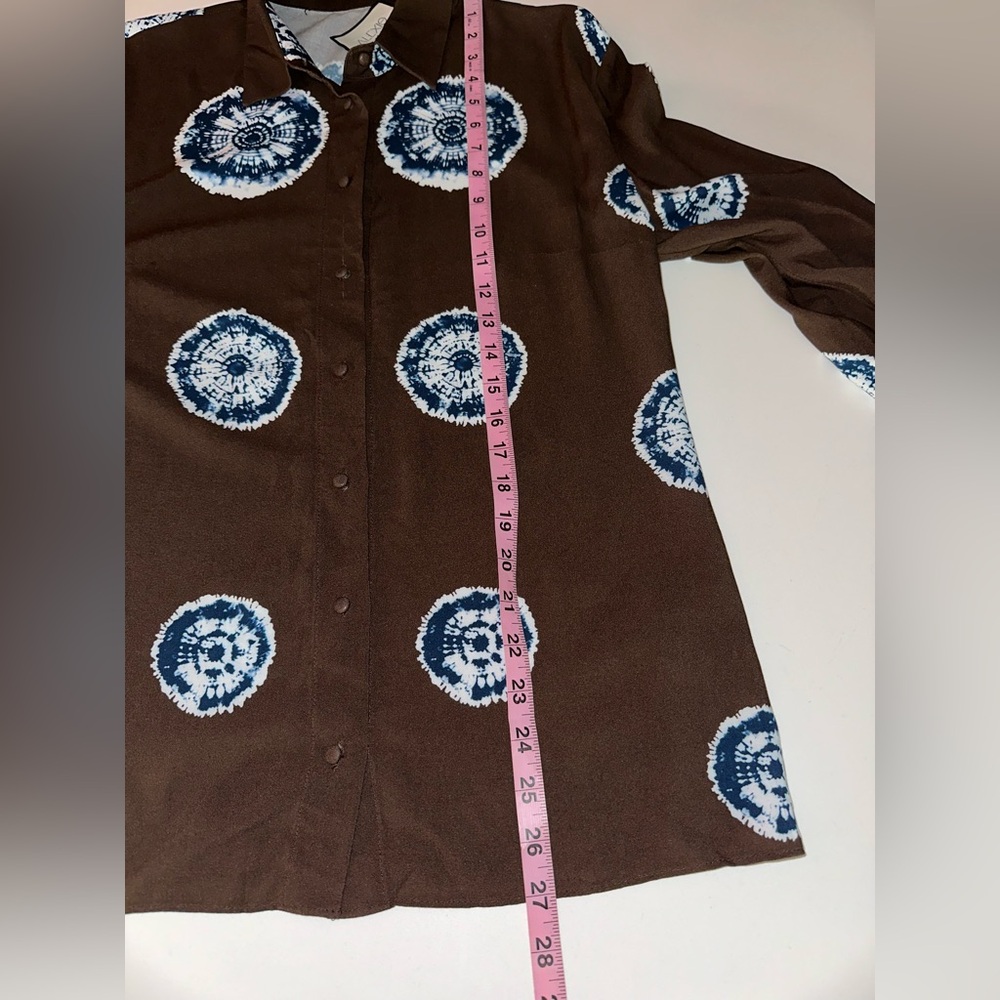 Alexis “Merlin” sapphire brown tie dye circle pattern button down blouse top S - Picture 5 of 9